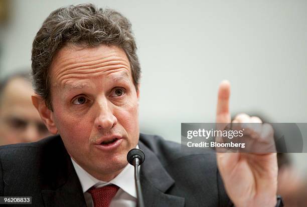 Timothy Geithner, U.S. Treasury secretary, testifies at a House Oversight and Government Reform Committee hearing in Washington, D.C., U.S., on...