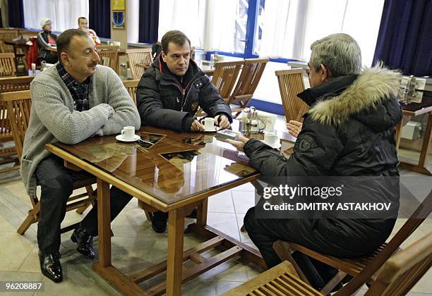 Picture taken on January 25, 2010 shows Russian President Dmitry Medvedev , Armenian President Serzh Sarkisian , and Azerbaijani President Ilham...