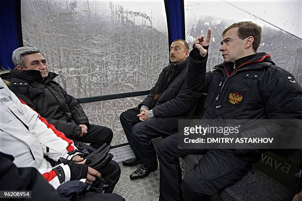 Picture taken on January 25, 2010 shows Russian President Dmitry Medvedev , Armenian President Serzh Sarkisian , and Azerbaijani President Ilham...