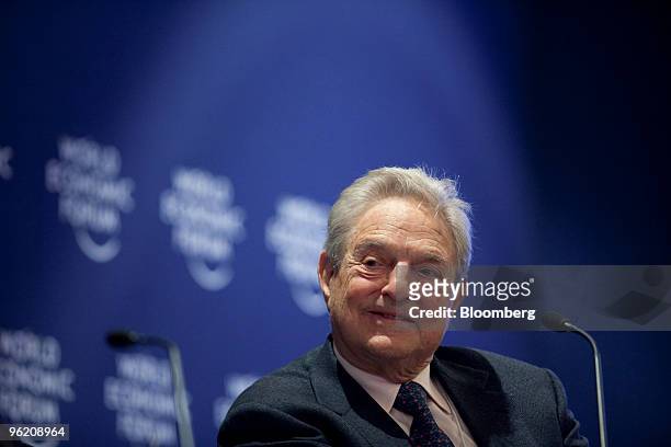 George Soros, chairman of Soros Fund Management, participates in a panel session on day one of the 2010 World Economic Forum annual meeting in Davos,...