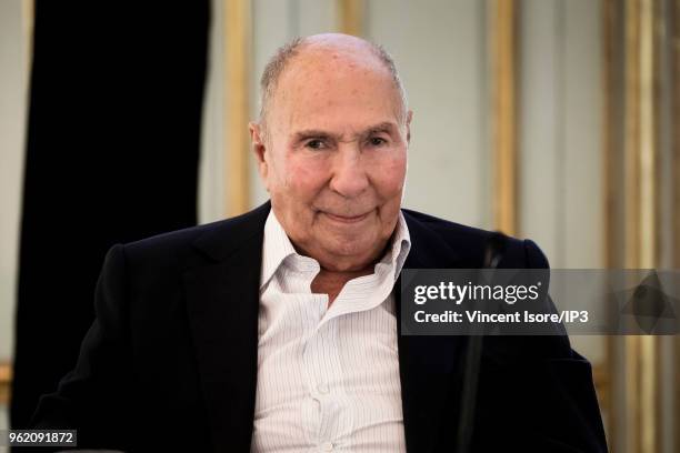 Chairman of Dassault Group, Serge Dassault, attends the French group Dassault Aviation general shareholders meeting on May 24, 2018 in Paris, France....