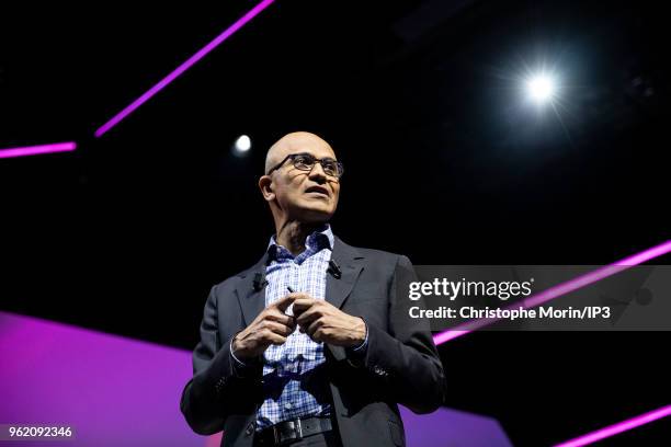 Satya Nadella, chief executive officer of Microsoft Corp., attends the Viva Tech start-up and technology gathering at Parc des Expositions Porte de...