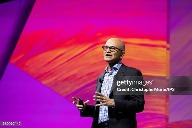 Satya Nadella, chief executive officer of Microsoft Corp., attends the Viva Tech start-up and technology gathering at Parc des Expositions Porte de...