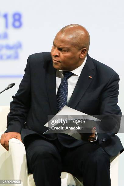 President of the Central African Republic, Faustin Archange Touadera, attends the 2018 St Petersburg International Economic Forum in St Petersburg,...