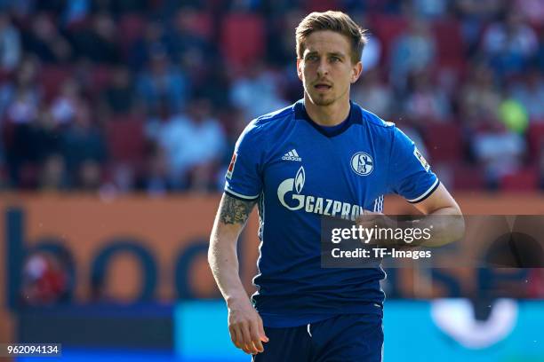 Bastian Oczipka of Schalke looks on during the Bundesliga match between FC Augsburg and FC Schalke 04 at WWK-Arena on May 5, 2018 in Augsburg,...