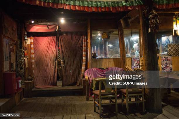 View inside a Tibetan style coffee house in Shangri-La.