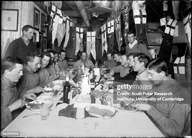 Captain Robert Falcon Scott celebrates his 43rd birthday at camp in the Ross Dependency of Antarctica, during his Terra Nova Expedition to the...