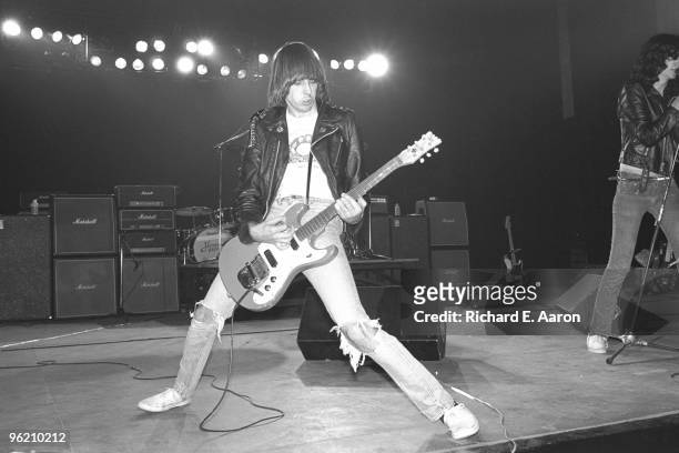 The Ramones perform live on stage at The Palladium, New York on January 07 1978 L-R Johnny Ramone Joey Ramone