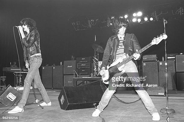 The Ramones perform live on stage at The Palladium, New York on January 07 1978 L-R Joey Ramone Dee Dee Ramone