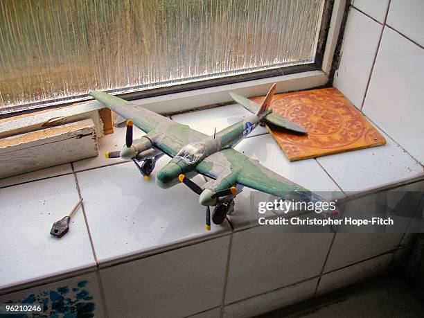 bathroom (with de havilland mosquito model) - christopher hope-fitch stock pictures, royalty-free photos & images