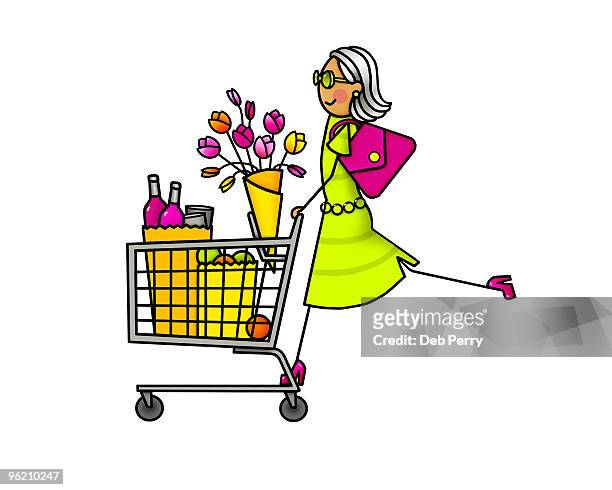 woman shops for groceries - sunglasses woman stock illustrations