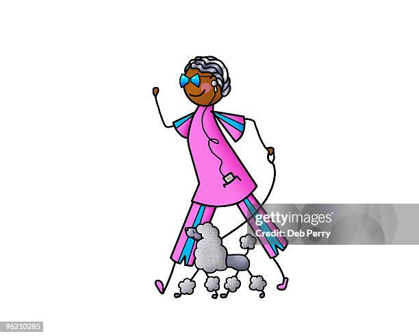 walking woman with dog - sunglasses woman stock illustrations