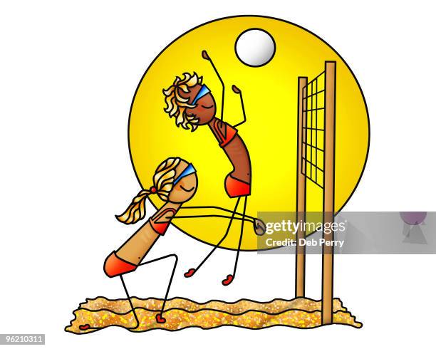 playing beach volleyball - girls volleyball stock illustrations