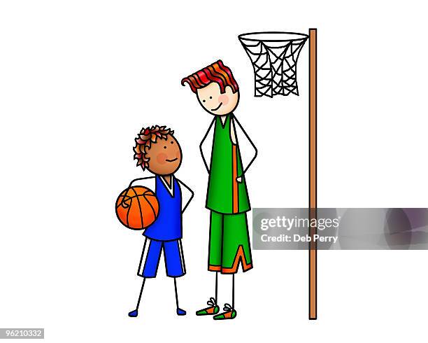 basketball players - basketball hoop white background stock illustrations