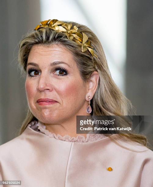 Queen Maxima of The Netherlands visits the Luxemburg University and Campus Belval where they get an tour at the melting furnaceon May 24, 2018 in...