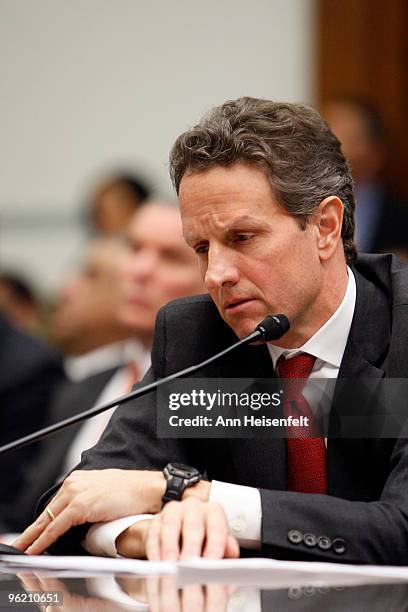 Treasury Secretary Timothy Geithner testifies before a House Oversight and Government Reform Committee Hearing focusing on factors affecting efforts...