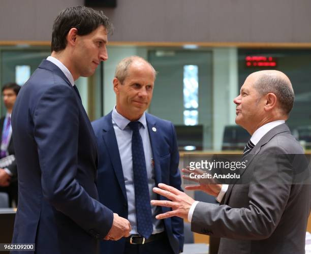 Dutch Finance Minister Wopke Hoekstra , Estonian Minister of Finance Toomas Toniste and German Finance Minister Olaf Scholz attend the Eurogroup...
