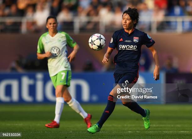 Saki Kumagai of Lyon in action during the UEFA Womens Champions League Final between VfL Wolfsburg and Olympique Lyonnais on May 24, 2018 in Kiev,...