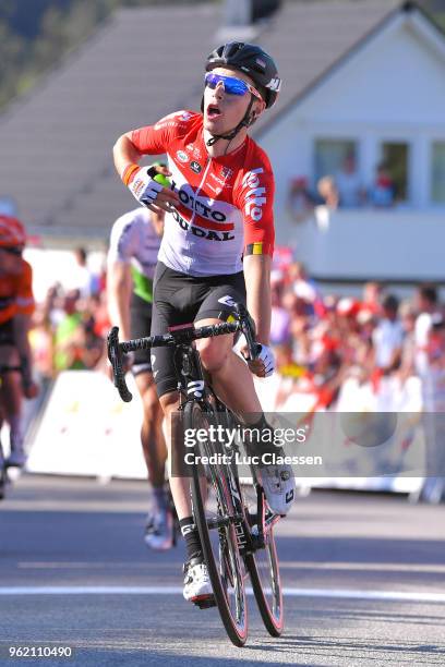 Arrival / Bjorg Lambrecht of Belgium and Team Lotto Soudal / Michael Albasini of Switzerland and Team Mitchelton-Scott Black Points Jersey / during...