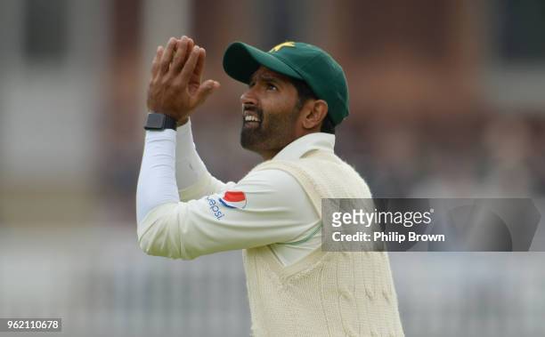 Asad Shafiq of Pakistan prepares to catch a ball during the 1st Natwest Test match between England and Pakistan at Lord's cricket ground on May 24,...