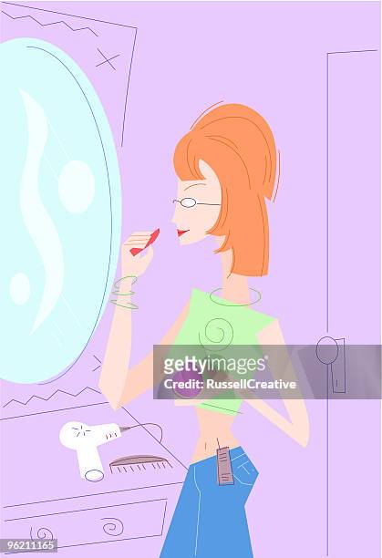 putting on make-up - blow drying hair stock illustrations