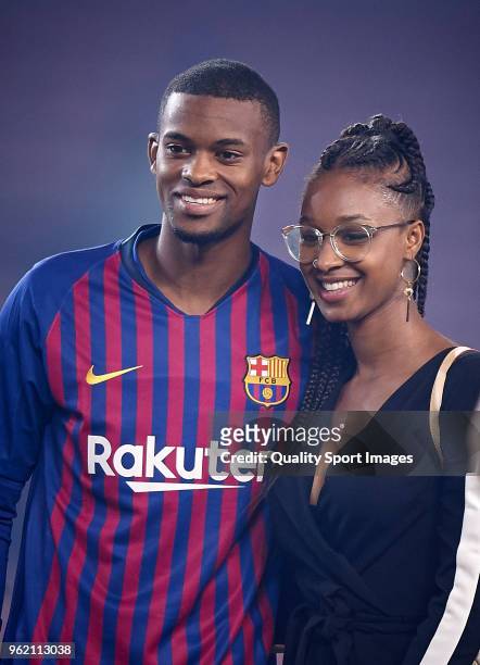 Nelson Semedo of Barcelona and his wife Marlene Alvarenga at the end of the La Liga match between Barcelona and Real Sociedad at Camp Nou on May 20,...