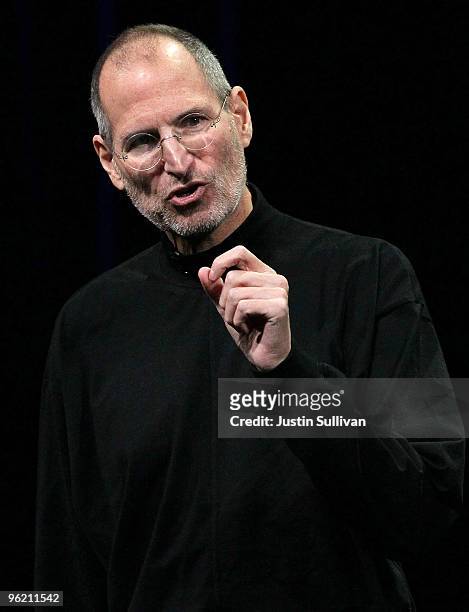 Apple Inc. CEO Steve Jobs announces the new iPad as he speaks during an Apple Special Event at Yerba Buena Center for the Arts January 27, 2010 in...