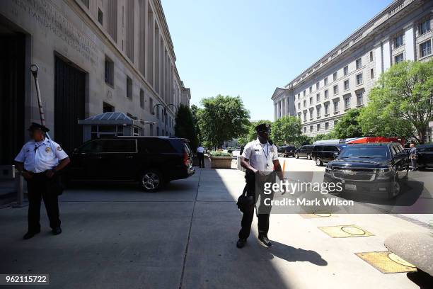 Motorcade pulls into the Justice Department, on May 24, 2018 in Washington, DC. Today lawmakers are attending classified meeting in regards to the...