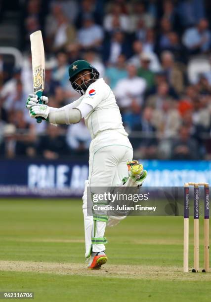 Azhar Ali of Pakistan hits out during day one of the 1st Test between England and Pakistan at Lord's Cricket Ground on May 24, 2018 in London,...