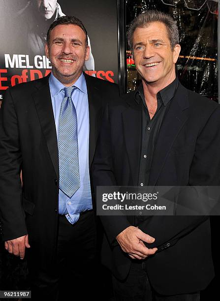 Pproducer Tim Headington and actor Mel Gibson arrive at the "Edge Of Darkness" premiere held at Grauman's Chinese Theatre on January 26, 2010 in...