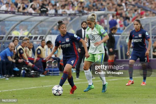 Selma Bacha of Olympique Lyonnais, Anna Blasse of VfL Wolfsburg during the UEFA Women's Champions League final match between VfL Wolfsburg women and...