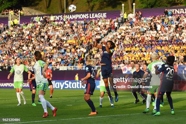 General view as players compete for the ball during the UEFA Womens Champions League Final between VfL Wolfsburg and Olympique Lyonnais on May 24,...