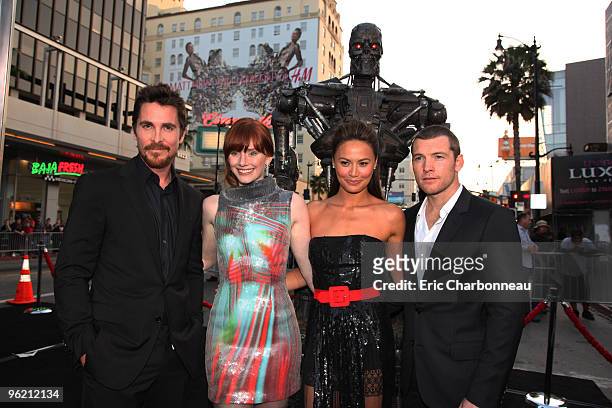 Christian Bale, Bryce Dallas Howard, Moon Bloodgood and Sam Worthington at Warner Bros. Pictures U.S. Premiere of "Terminator Salvation" on May 14,...