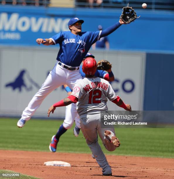May 24 In the second inning, Los Angeles Angels catcher Martin Maldonado is safe on a throwing error at second as Toronto Blue Jays shortstop...