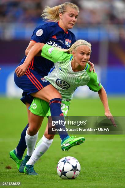 Pernille Harder of Vfl Wolfsburg and Ada Hegerberg of Lyon compete for the ball during the UEFA Womens Champions League Final between VfL Wolfsburg...