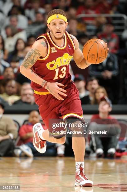 Delonte West of the Cleveland Cavaliers drives the ball up court during the game against the Los Angeles Lakers on January 21, 2010 at Quicken Loans...