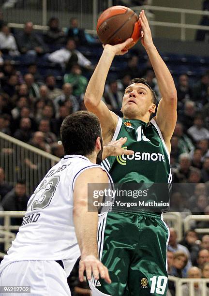 Sarunas Jasikevicius, #19 of Panathinaikos Athens in action during the Euroleague Basketball 2009-2010 Last 16 Game 1 between Panathinaikos Athens vs...