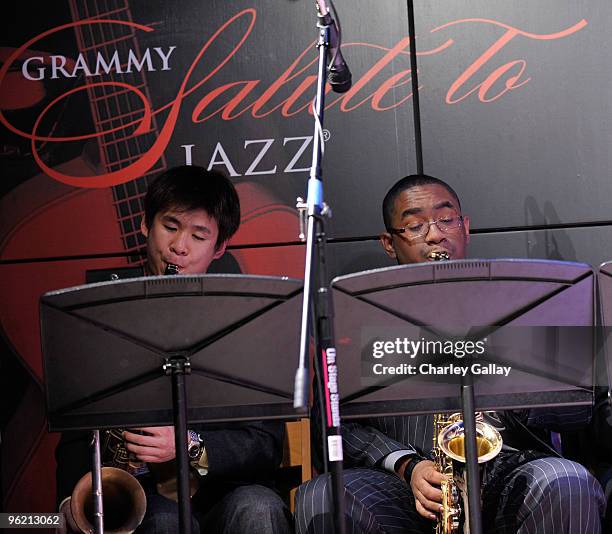 Member of the GRAMMY Jazz Ensemble performs at the GRAMMY Salute To Jazz at The GRAMMY Museum on January 26, 2010 in Los Angeles, California.