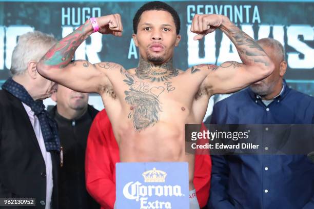 Gervonta Davis poses for members of the media at the weigh-ins for the April 21st Showtime Championship Boxing card at the Barclays Center on April...