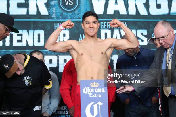 Jessie Vargas poses for members of the media at the weigh-ins for the April 21st Showtime Championship Boxing card at the Barclays Center on April...