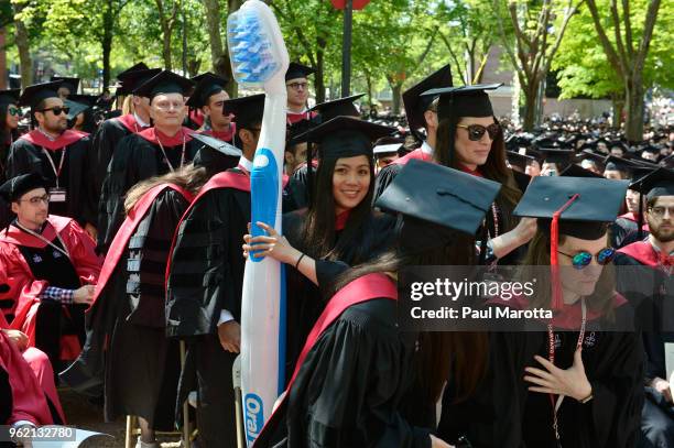 Students attend at the Harvard University 2018 367th Commencement exercises at Harvard University on May 24, 2018 in Cambridge, Massachusetts....