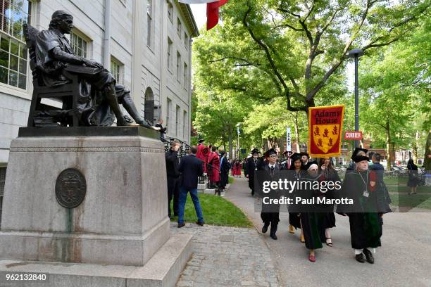 Students attend the Harvard University 2018 367th Commencement exercises at Harvard University on May 24, 2018 in Cambridge, Massachusetts. Receiving...