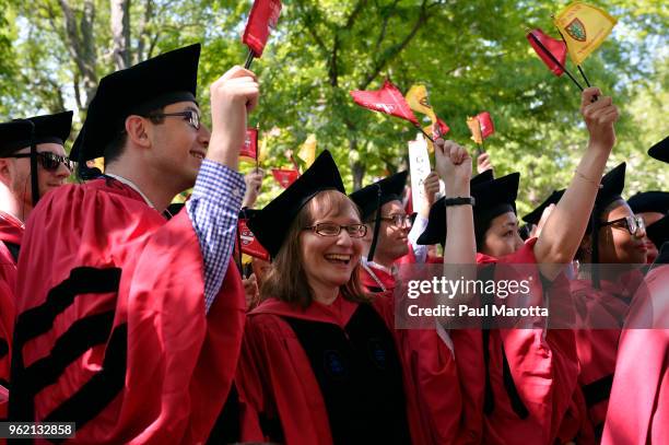 Students attend at the Harvard University 2018 367th Commencement exercises at Harvard University on May 24, 2018 in Cambridge, Massachusetts....