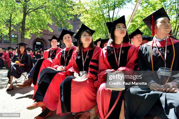 Students attend at the Harvard University 2018 367th Commencement exercises at Harvard University on May 24, 2018 in Cambridge, Massachusetts....