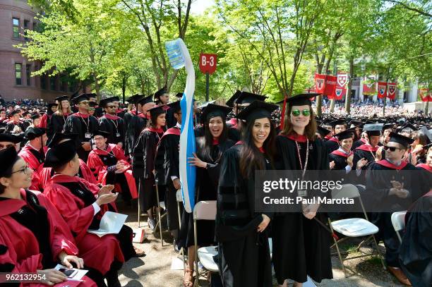 Students attend at the Harvard University 2018 367th Commencement exercises at Harvard University on May 24, 2018 in Cambridge, Massachusetts....