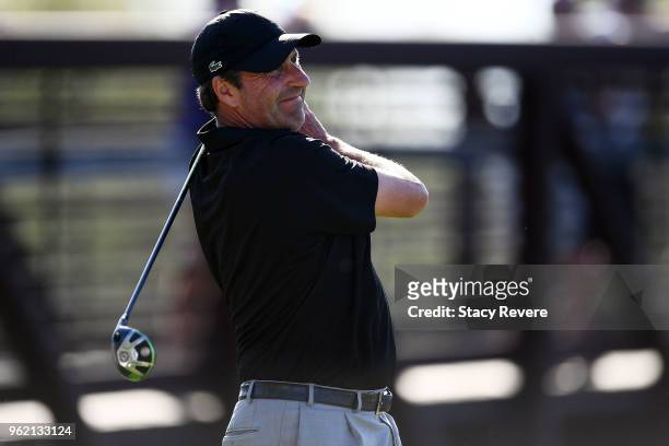 Jose Maria Olazabal of Spain hits his tee shot on the third hole during the first round of the Senior PGA Championship presented by KitchenAid at the...