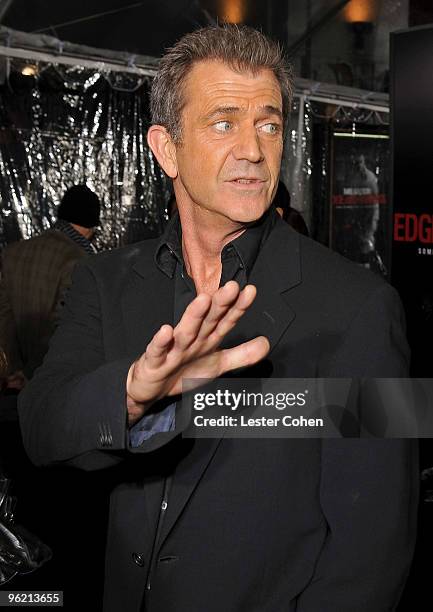 Actor Mel Gibson arrives at the "Edge Of Darkness" premiere held at Grauman's Chinese Theatre on January 26, 2010 in Hollywood, California.