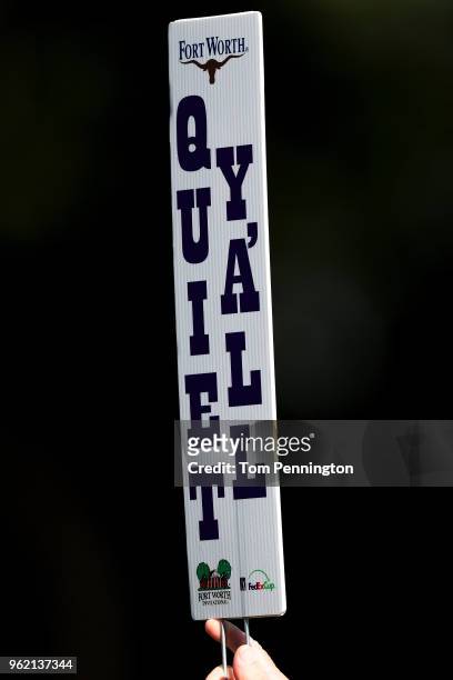 Detail of a marshall's quiet sign during round one of the Fort Worth Invitational at Colonial Country Club on May 24, 2018 in Fort Worth, Texas.