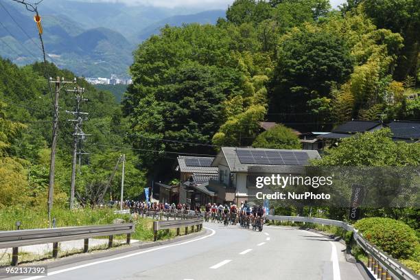 The peloton in action during Minami Shinshu stage, 123.6km on Shimohisakata Circuit race, the fifth stage of Tour of Japan 2018. On Thursday, May 24...