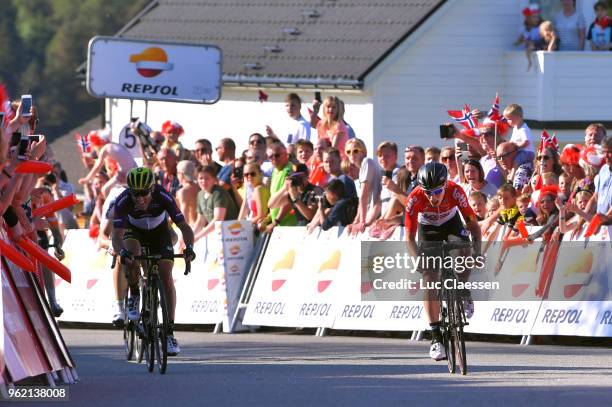 Sprint / Arrival / Bjorg Lambrecht of Belgium and Team Lotto Soudal / Michael Albasini of Switzerland and Team Mitchelton-Scott Black Points Jersey /...